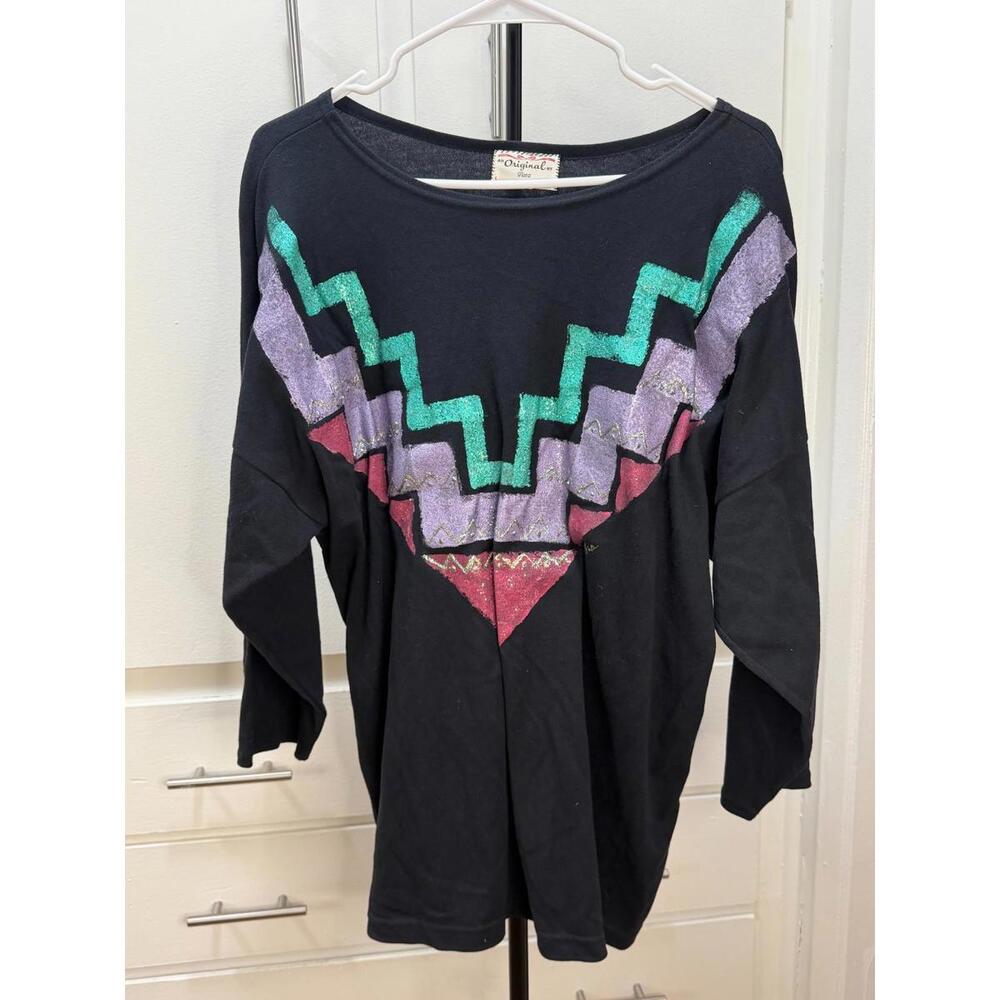 Choice Black Geometric Graphic Sweatshirt USA Made Size S Vintage